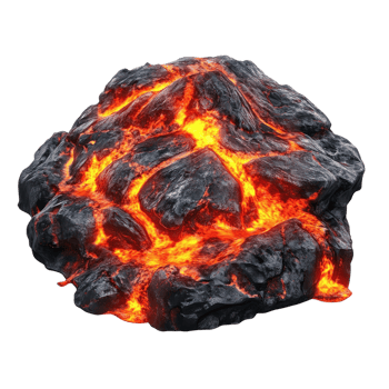 Fiery Volcanic Lava Flow on transparent background. png