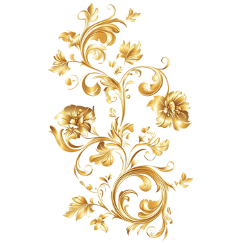 Golden Floral Design Decor on transparent background. png