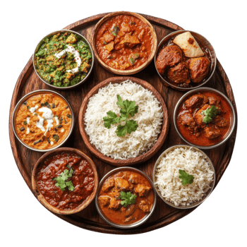 Delicious Indian Lunch Platter on transparent background. png