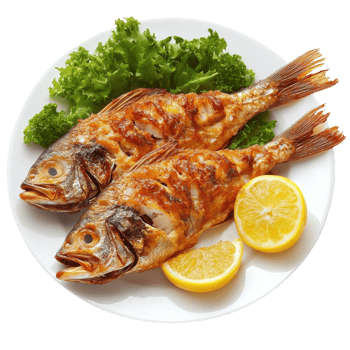 Delicious Fried Fish Meal on transparent background. png