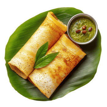 South Indian Dosa Breakfast on transparent background. png