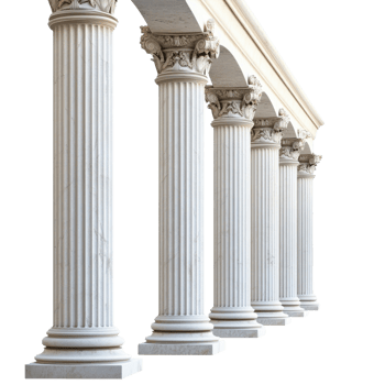 Ancient Greek Pillars Architecture on transparent background. png