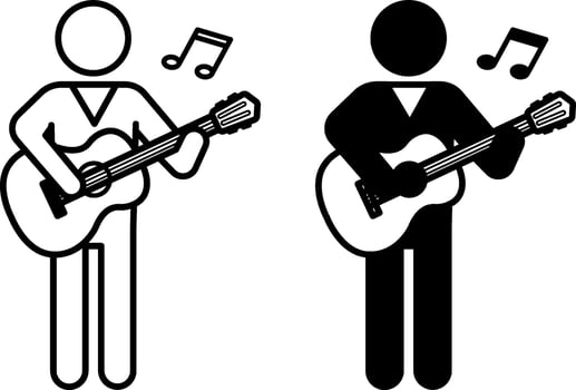 Guitarist Icons. Black and White Illustrations. Musician Playing Guitar. Musical Notes. Music Concept vector