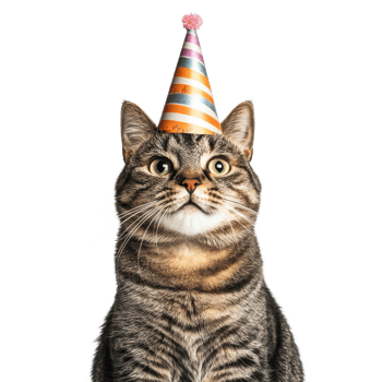 Adorable Cat Party Hat Celebration on transparent background. png