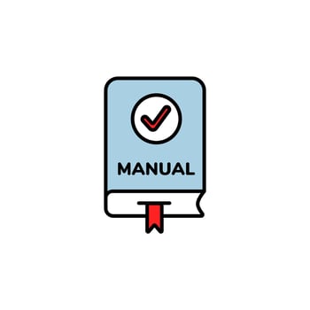 Instruction manual with checkmark icon represents successful completion and guidance vector