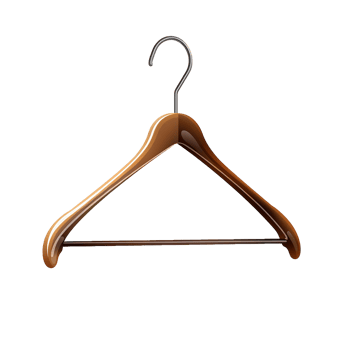 Elegant Brown Wooden Clothes Hanger with Metal Hook for Boutique or Closet Organization png