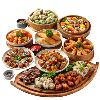 A Delicious Asian Food Platter Featuring a Variety of Dishes png