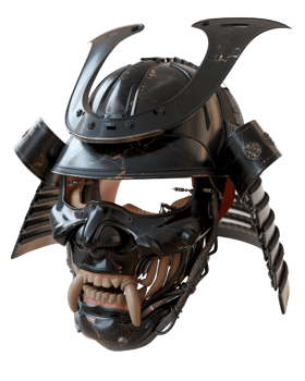 Detailed View of a Traditional Samurai Helmet with Intricate Design and Textured Finish, Ideal for Art and History Themes png