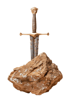 Sword Embedded in a Large Rock, Symbolizing Strength, Valor, Mythology, and Heroic Legends in a Dramatic Display png