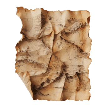 Ancient Vintage Map with Creases and Textures, Showing Mountains and Terrain Details on Weathered Paper Background png