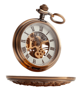 Vintage Pocket Watch with Exposed Mechanism, Antique Design, Roman Numerals, Stunning Display of Craftsmanship and Timekeeping png