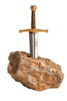 Sword Embedded in Rock Surrounded by Natural Texture and Colors Capturing the Essence of Strength and Determination png