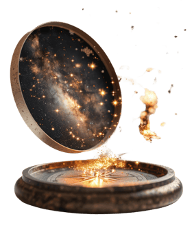 Enchanted Compass with Cosmic Galaxy Exploding into Stardust and Light against a Dark Background png