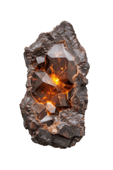 Iridescent Crystal with Fiery Glow Highlighted Against Dark Stone Background in Stunning Natural Display png