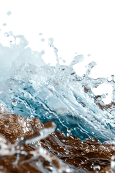 Dynamic Ocean Wave with Splashing Water Droplets on a Sea Surface in Mellow Earthy Tones and Shades of Blue png