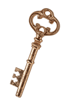 Vintage ornate key with intricate design and detailed texture on a white background for classic, historical themes png