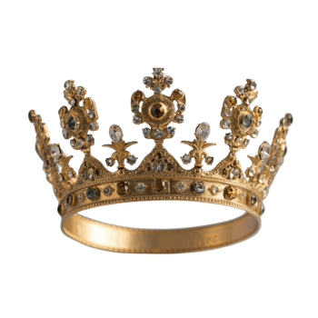 Exquisite Vintage Gold Crown with Gemstones and Intricate Detailing for Regal and Royal Themes png