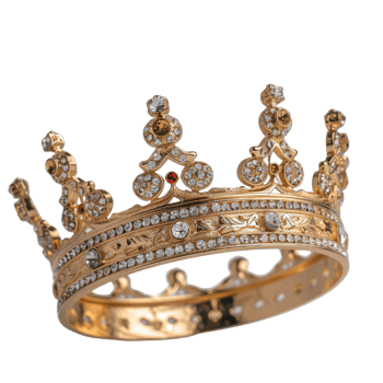 Elegant Gold Crown with Intricate Design and Sparkling Jewels for Royalty and Special Occasions png