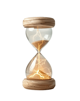 Hourglass with Sand and Lightning Bolt, Time Concept with Energy and Motion, Symbolizing Change and Transition png