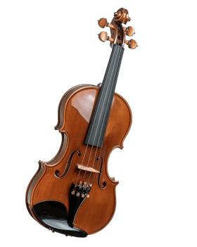 Elegant wooden violin with polished surface, intricate details, and expressive sound design on a transparent background png
