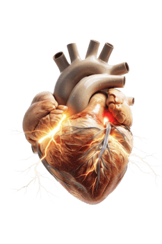 Realistic human heart illustration with nerves and glow, medical anatomy, biology, health concept. png