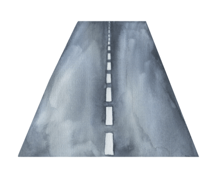Watercolor straight asphalt road, hand drawn illustration on isolated background png