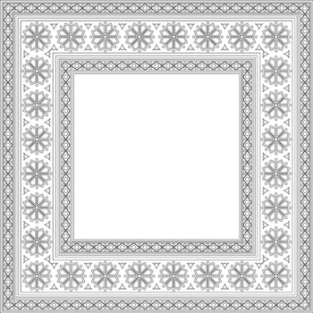 square black contour ancient Russian ornament. Slavic rectangle, border, frame. Painting of royal chambers. vector
