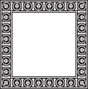 black monochrome square stencil classic byzantine ornament. Rectangle, border, Ancient Greece, Eastern Roman Empire frame. Decor Russian Orthodox Church vector