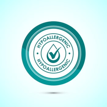 Hypoallergenic tested icon design illustration. Cosmetic certification label, Hypoallergenic icon sign, Teal color button design vector