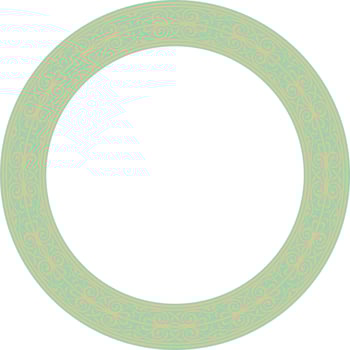 round European gold with green ornament. Endless pattern, circle, ring of the Middle Ages. Revival border. Decoration of palaces and churches. vector