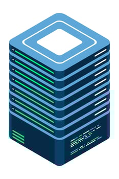 Isometric server. Network server. 3D computer equipment. Storage database. Isometric technology. illustration vector