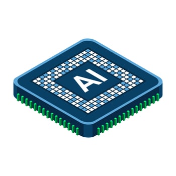 Isometric artificial intelligence chip concept. Artificial intelligence concept. Futuristic microchip processor. Isometric technology. vector