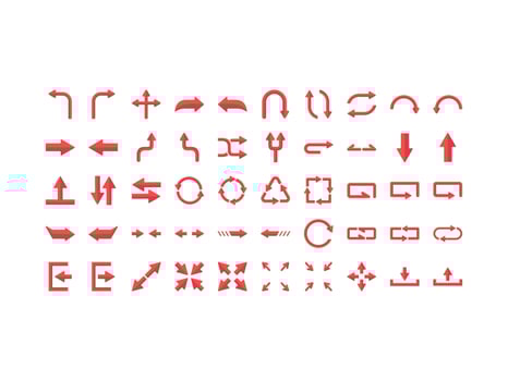 50 arrow icon pack with simple flat color style. repeat, expand, exit, download, expand, upload, refresh, undo,random etc. Suitable for app and website user interface design etc, isolated . vector