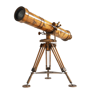 Antique Brass Telescope on Wooden Tripod for Astronomical Observation and Stargazing png