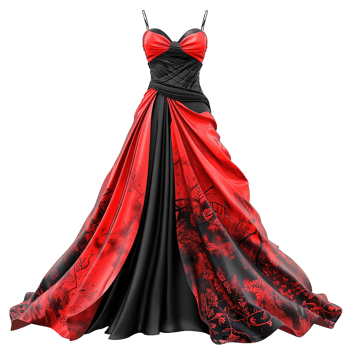 Elegant Red and Black Evening Gown with Intricate Floral Design png