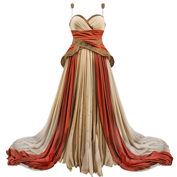 Elegant OffWhite and Burnt Orange Floor Length Gown with Gold Embellishments png