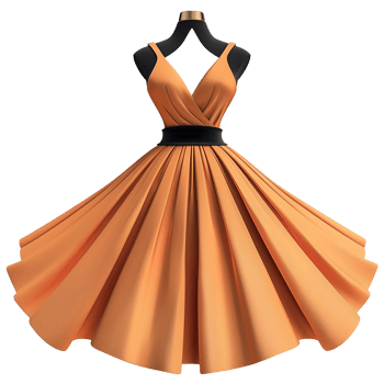 Elegant burnt orange Aline dress with black waistband, sleeveless and vneck design, perfect for a party or special occasion png