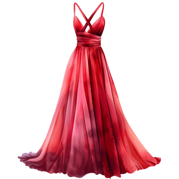 Elegant Red Watercolor Long Evening Gown with Cross Strap and Fitted Waist png