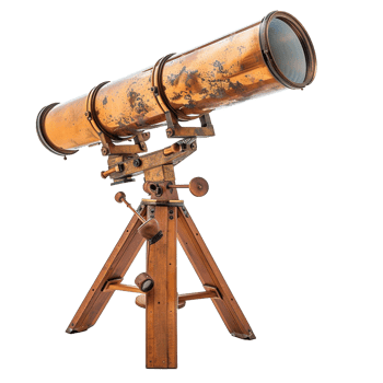 Antique Brass Telescope on Wooden Tripod A Vintage Astronomical Instrument for Stargazing png