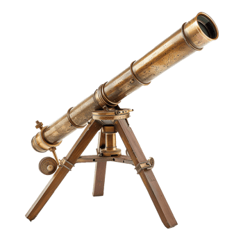 Antique Brass Telescope on Wooden Tripod Stand Nautical Vintage Maritime png