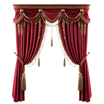 Grand Red Curtain with Gold Trim on transparent Background. png