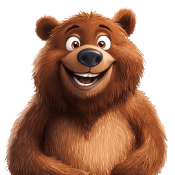 Happy Grizzly Bear Cartoon Close Up on transparent Background. png