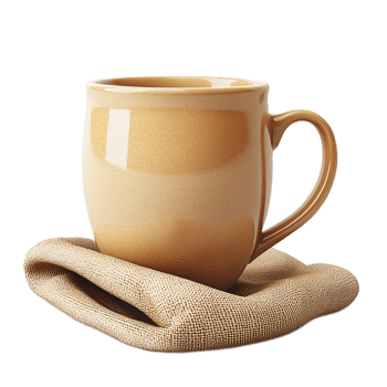Elegant and Stylish Ceramic Mug with Crackled Finish on Rustic Cloth Surface png