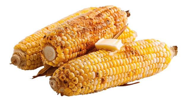 Freshly Grilled Corn on the Cob with Butter and Seasoning for Summer Barbecue or Cookout Food Photography png