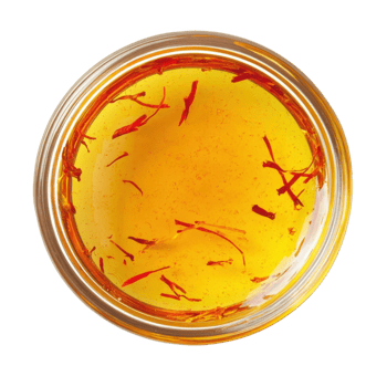 Saffron in Glass Bowl Top View on transparent Background. png