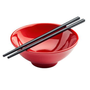 Red Bowl Chopsticks Asian Cuisine on transparent Background. png