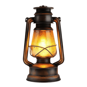 Vintage Golden Lantern Glowing Softly on transparent Background. png