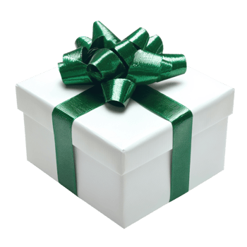 Elegant White Gift Box Green Bow on transparent Background. png