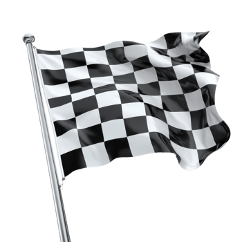 Checkered Flag Waving in Wind on transparent Background. png