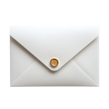 Elegant White Envelope Golden Clasp on transparent Background. png
